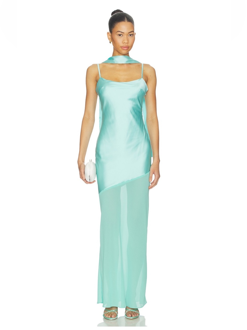 MORE TO COME Satin & Sheer Maxi Dress